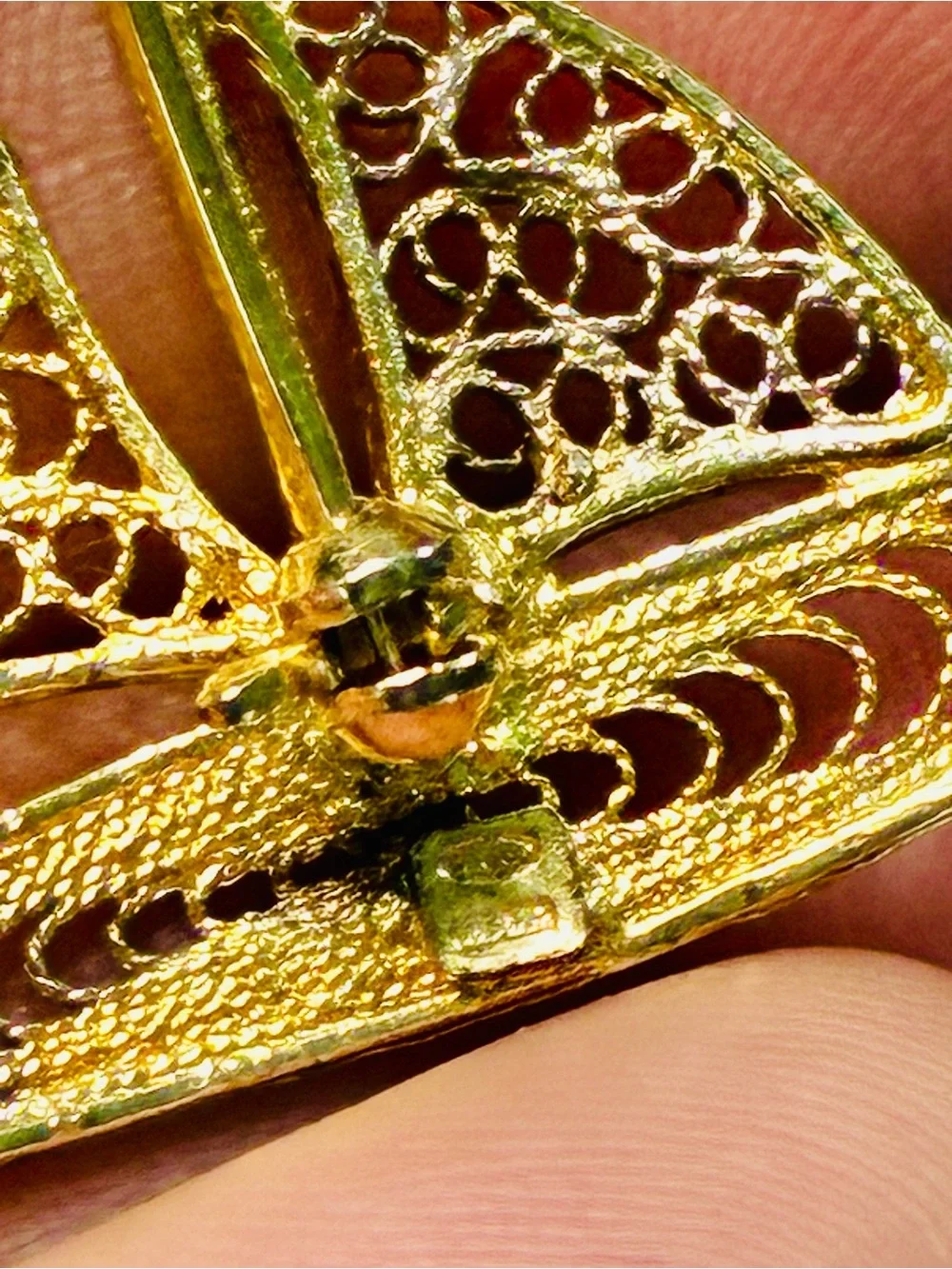925 Gold Filled Stamped Filigree Sailboat Brooch - Gold and Silver